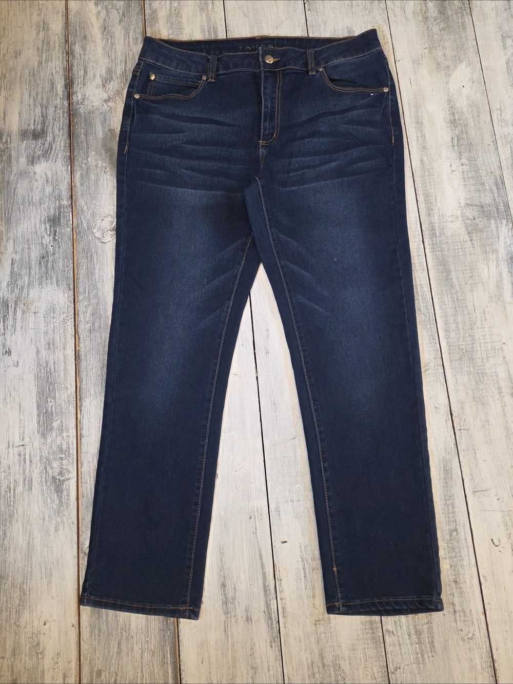 Tahari Women's Slim Straight Leg Mid Rise Dark Indigo Jeans sz 12/31